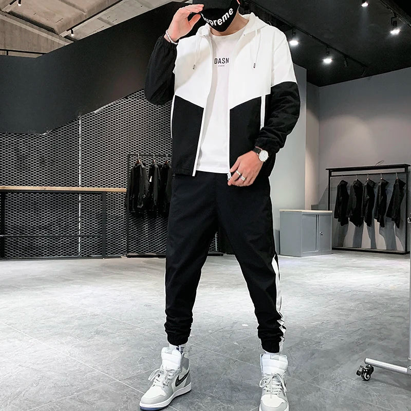 2025 Men’s Tracksuit Set – Hooded Jacket & Jogger Pants 2-Piece Sportswear