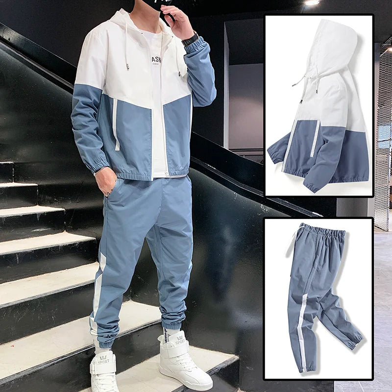 2025 Men’s Tracksuit Set – Hooded Jacket & Jogger Pants 2-Piece Sportswear