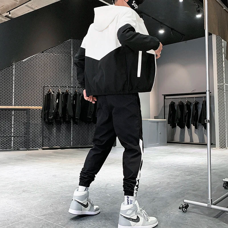 2025 Men’s Tracksuit Set – Hooded Jacket & Jogger Pants 2-Piece Sportswear