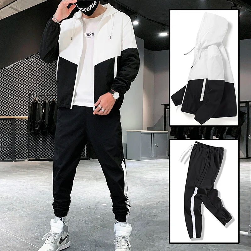 2025 Men’s Tracksuit Set – Hooded Jacket & Jogger Pants 2-Piece Sportswear
