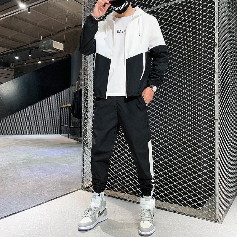 2025 Men’s Tracksuit Set – Hooded Jacket & Jogger Pants 2-Piece Sportswear