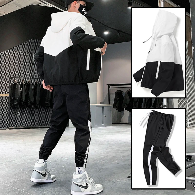 2025 Men’s Tracksuit Set – Hooded Jacket & Jogger Pants 2-Piece Sportswear