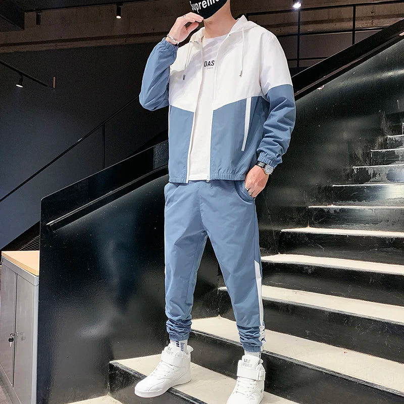 2025 Men’s Tracksuit Set – Hooded Jacket & Jogger Pants 2-Piece Sportswear