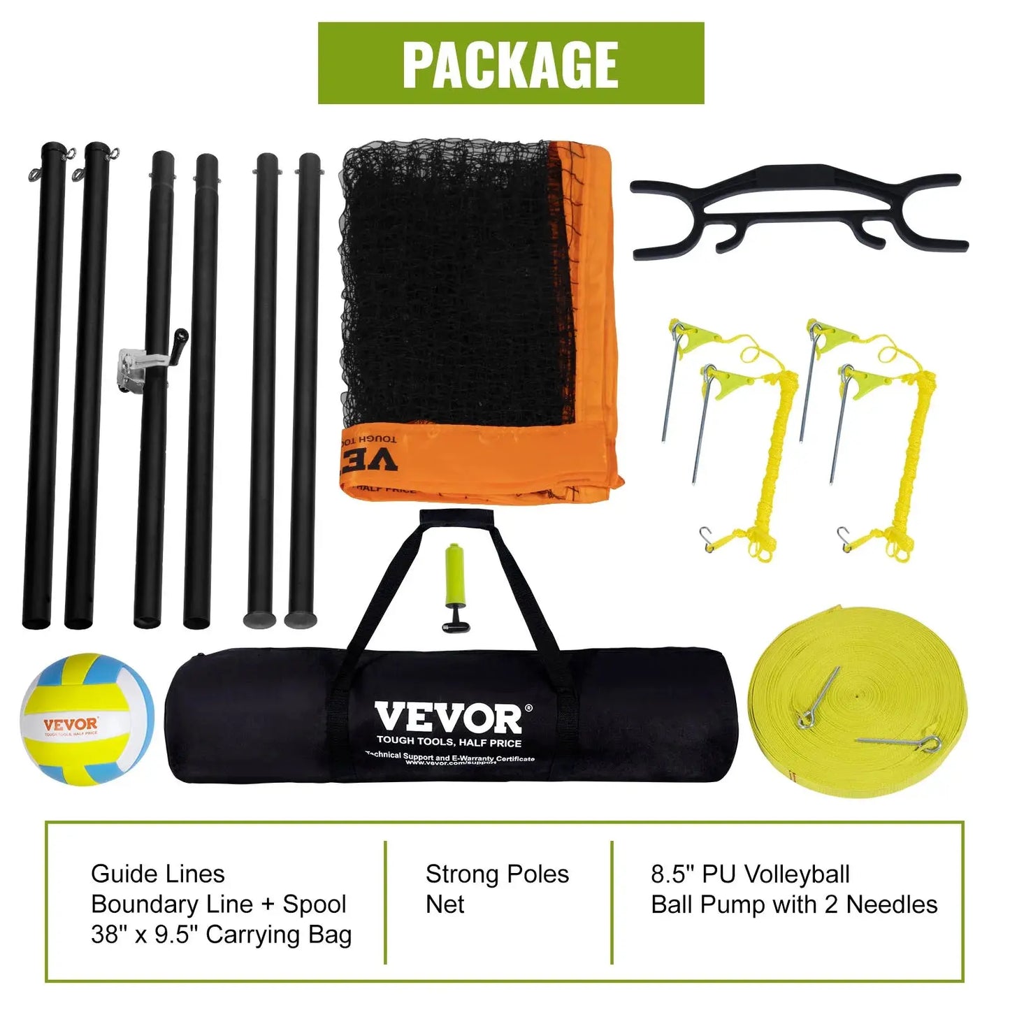 VEVOR Portable Adjustable Volleyball Net Set