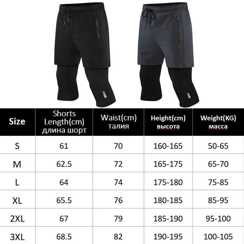 Men’s 2-in-1 Compression Workout Shorts – Quick-Dry Cropped Training Pants