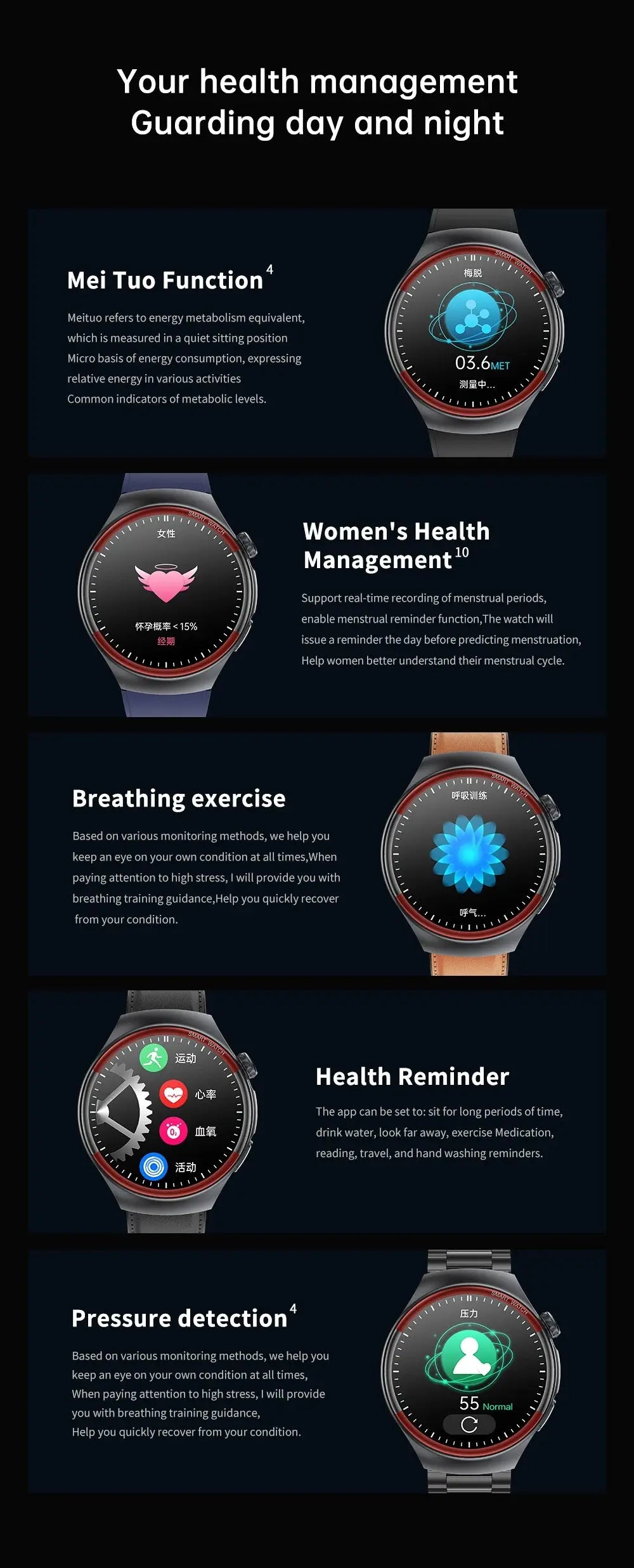 High-End Smart Watch – ECG/PPG, Laser Detection, BT Call, NFC