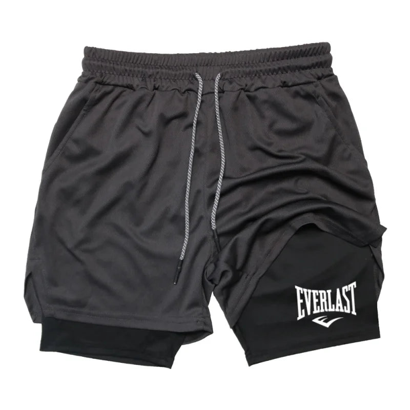 Men’s Compression Gym Shorts – EVERLAST Print, Double-Layered & Quick-Dry