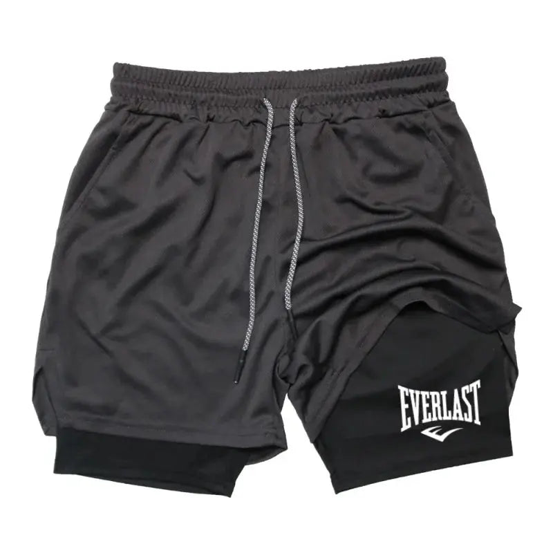 Men’s Gym Shorts – EVERLAST Print, Double-Layered & Quick-Dry