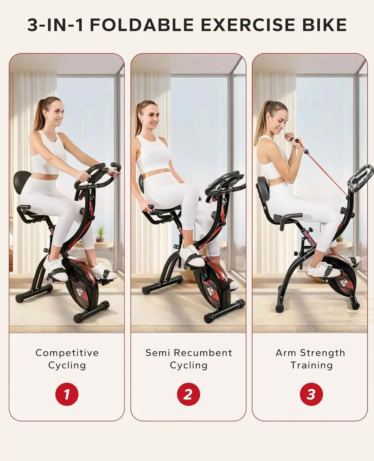 3-in-1 Folding Exercise Bike – Magnetic Upright X-Bike with 8-Level Resistance