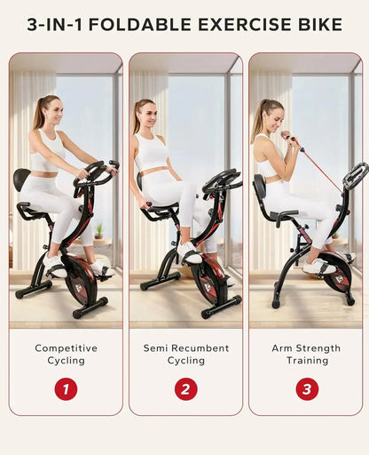 3-in-1 Folding Exercise Bike – Magnetic Upright X-Bike with 8-Level Resistance