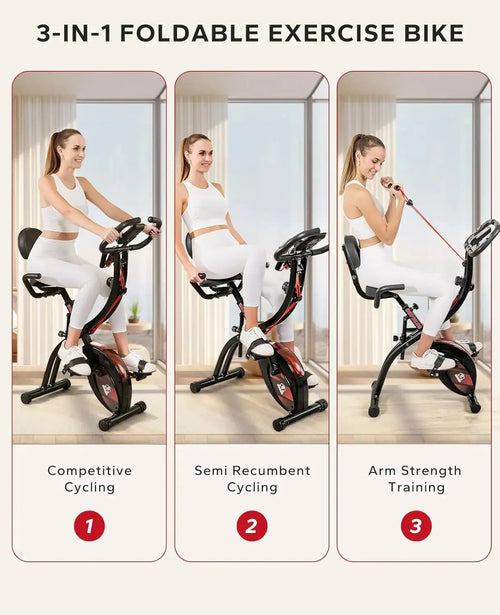 3-in-1 Folding Exercise Bike – Magnetic Upright X-Bike with 8-Level Resistance