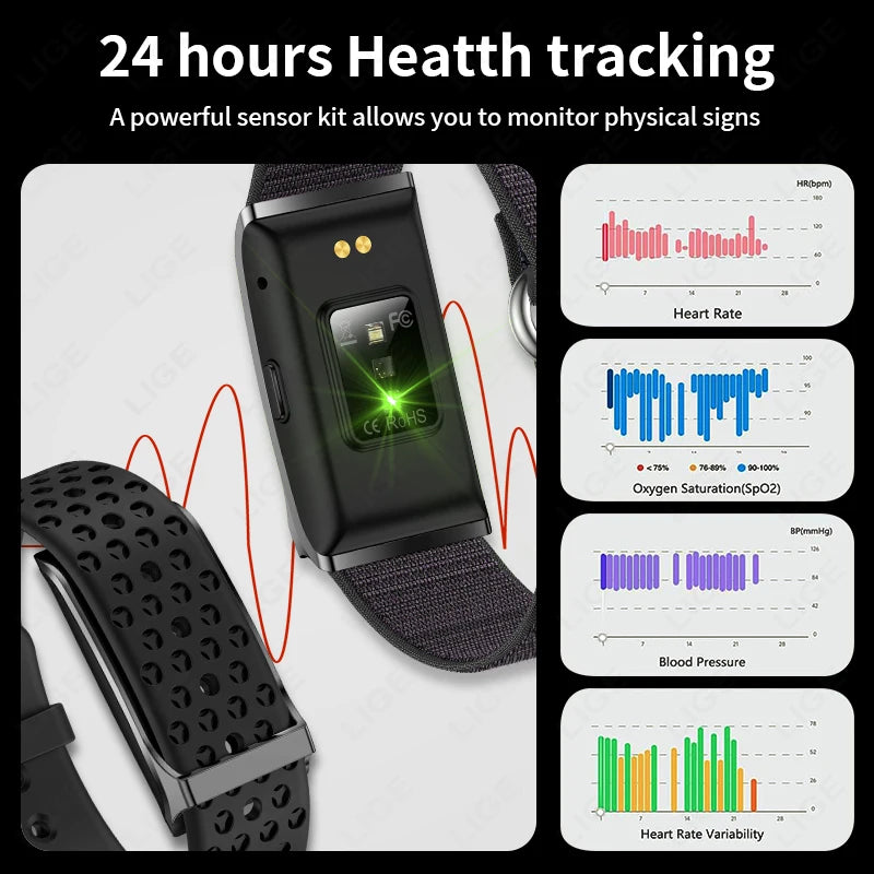 LIGE Smart Watch – Waterproof Fitness Tracker with Heart & BP Monitor