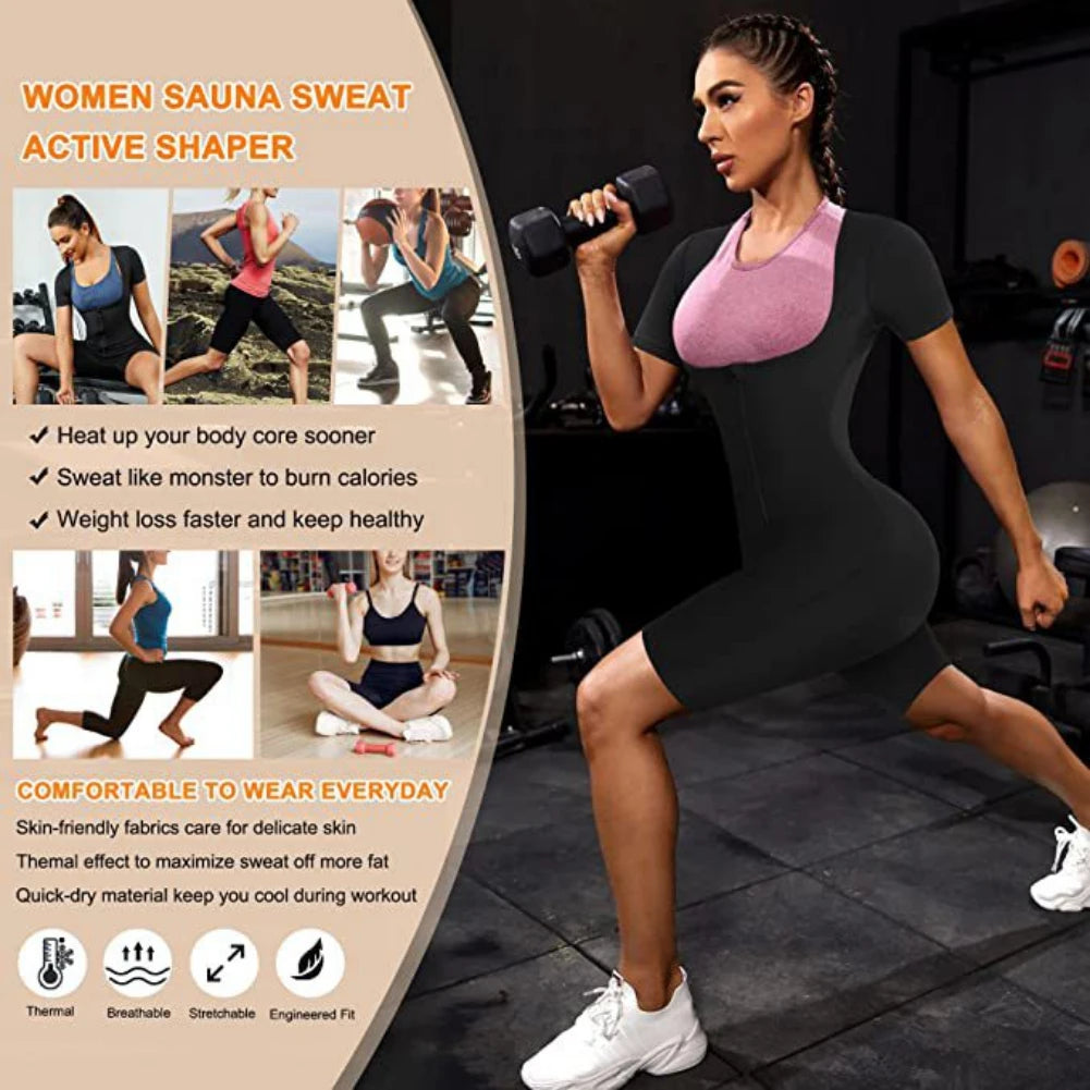 3-in-1 Women’s Sauna Suit – Zipper Body Shaper & Sweat Fitness Top