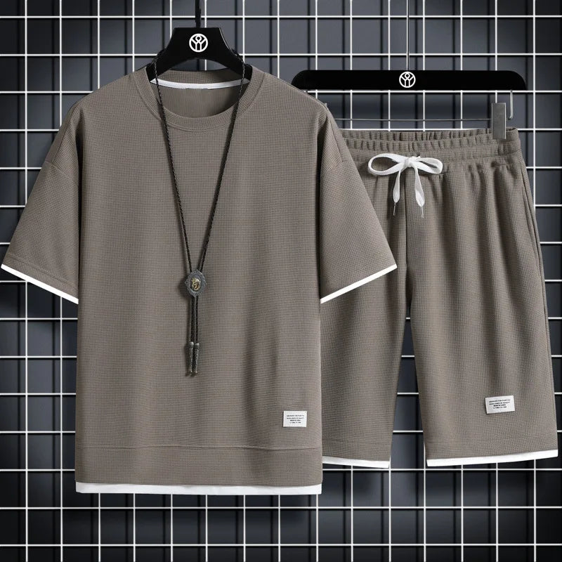 2024 Men’s Summer Waffle Set – Casual T-Shirt & Shorts Tracksuit