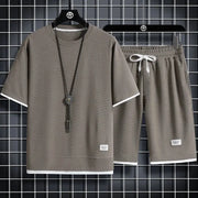 men's summer waffle set– Casual T-Shirt & Shorts Tracksuit