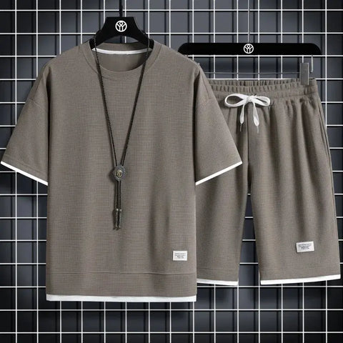 men's summer waffle set– Casual T-Shirt & Shorts Tracksuit