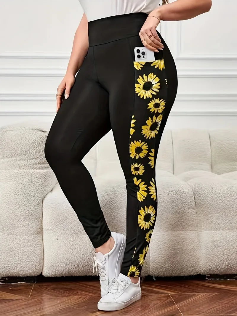 Plus Size Floral Capri Leggings – Women’s Stretch Slim Fit (1XL–5XL)