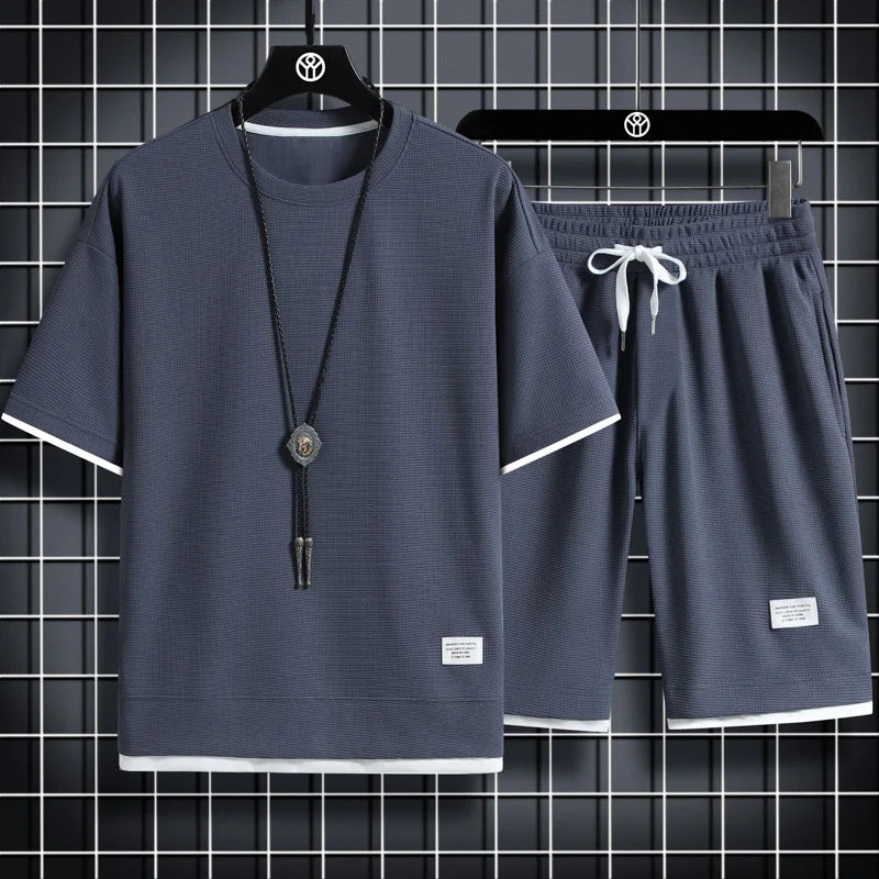 2024 Men’s Summer Waffle Set – Casual T-Shirt & Shorts Tracksuit