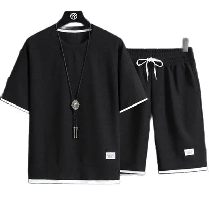 men's summer waffle set– Casual T-Shirt & Shorts Tracksuit