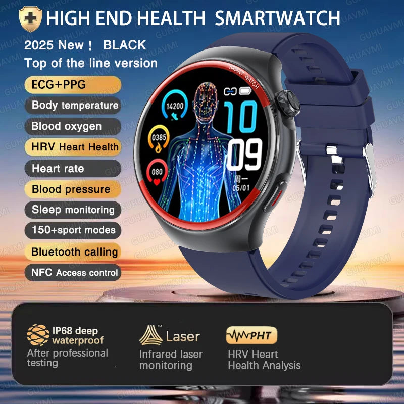 2025 High-End Smart Watch – ECG/PPG, Laser Detection, BT Call, NFC