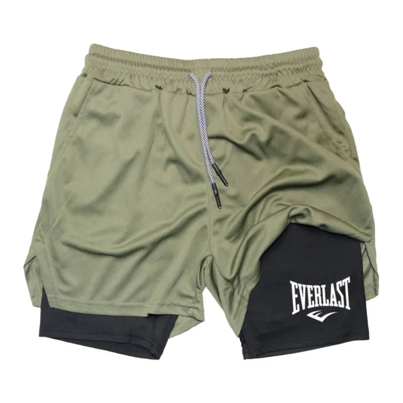 Men’s Compression Gym Shorts – EVERLAST Print, Double-Layered & Quick-Dry
