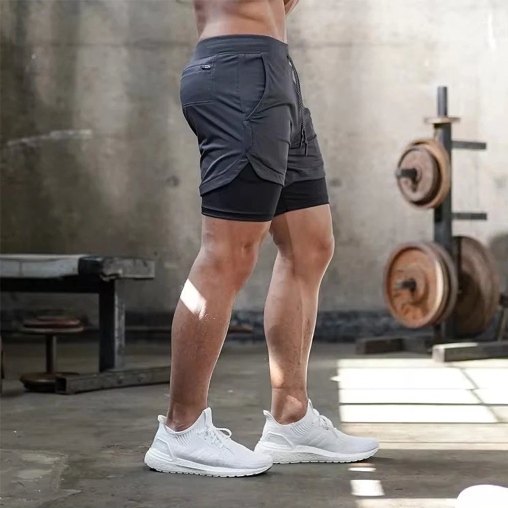 Men’s 2-in-1 Fitness Shorts – Double Layer Gym & Running Wear