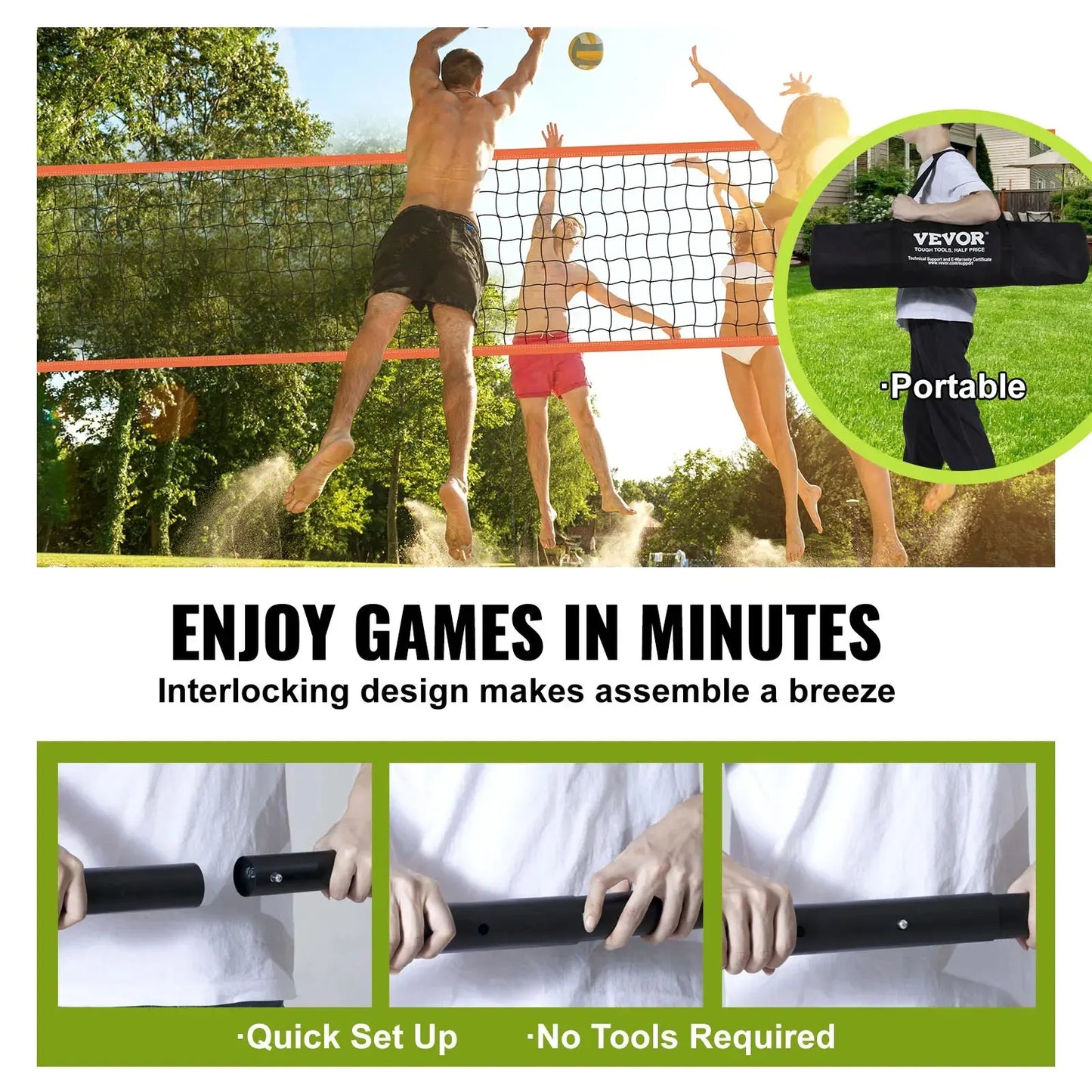 VEVOR Portable Adjustable Volleyball Net Set