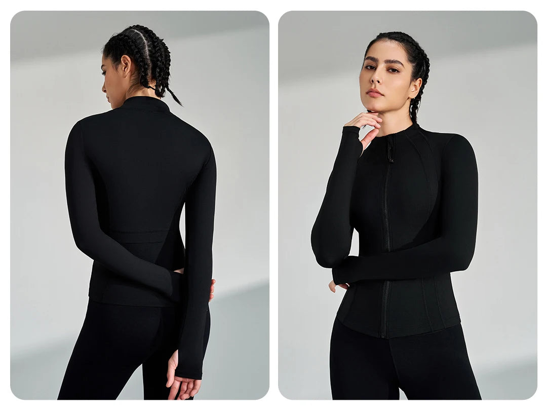 Women’s Full Zip Yoga Jacket – Long Sleeve Fitness Top with Thumbholes