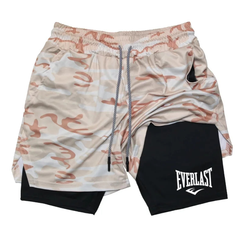 Men’s Compression Gym Shorts – EVERLAST Print, Double-Layered & Quick-Dry