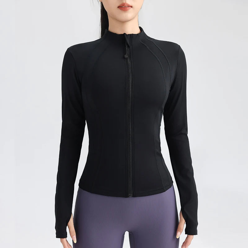 Women’s Full Zip Yoga Jacket – Long Sleeve Fitness Top with Thumbholes