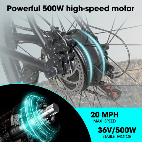 HILAND 26" Electric Mountain Bike – 500W Motor, 20MPH, Removable Battery