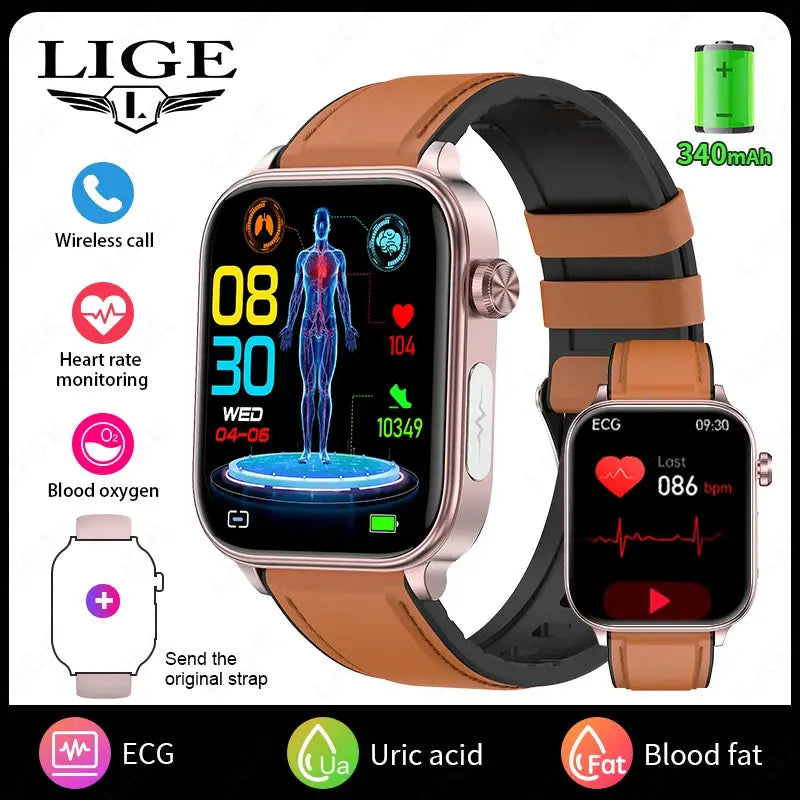 LIGE Smart Watch – ECG+PPG, Blood Lipid & Uric Acid Monitor, BT Call