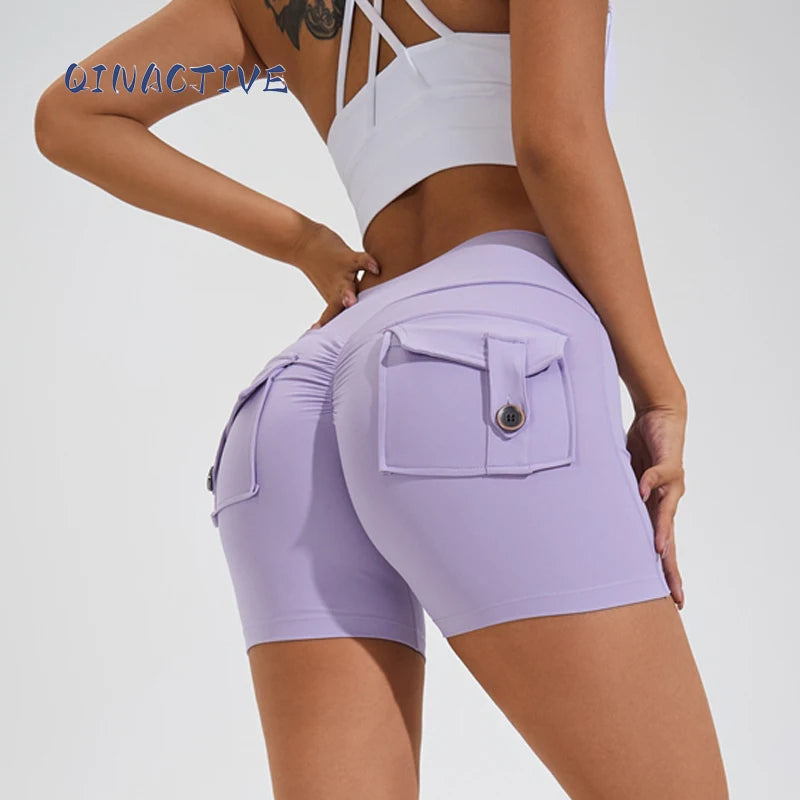 QINACTIVE Women’s Scrunch Butt Yoga Shorts – High Waist Pocket Fitness Tights