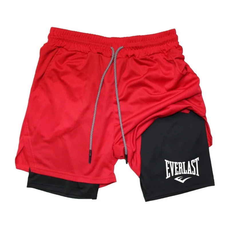 Men’s Compression Gym Shorts – EVERLAST Print, Double-Layered & Quick-Dry