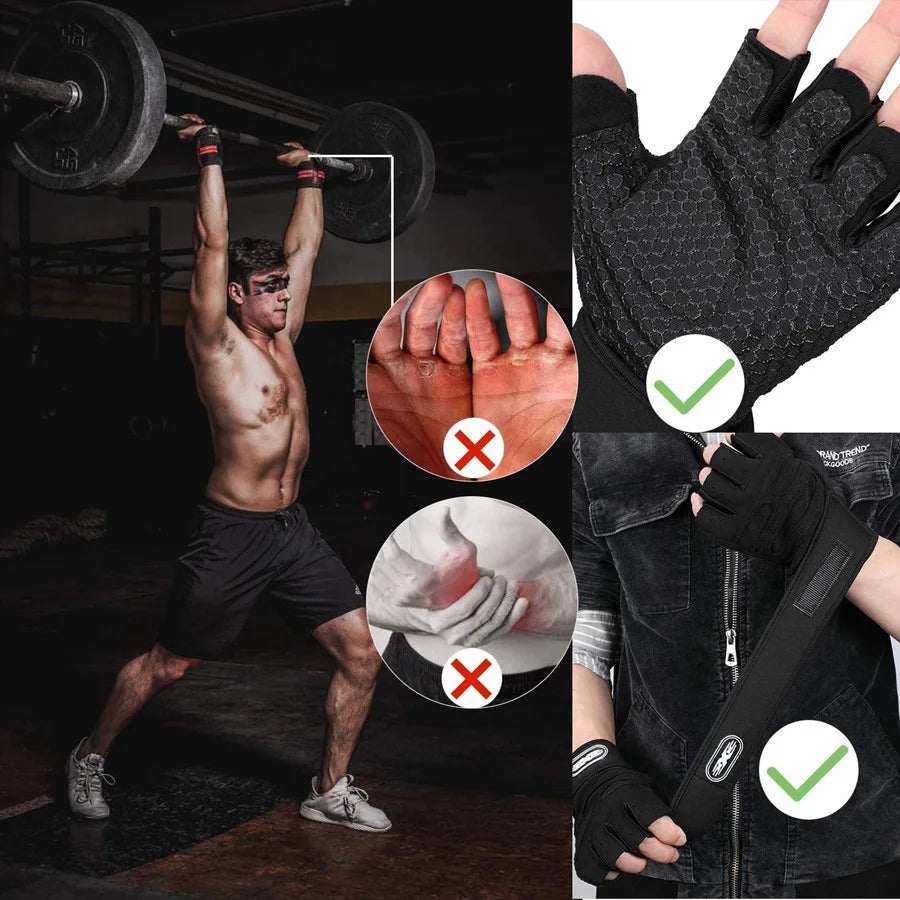 Workout Gloves with Wrist Wrap – Half-Finger Gym & Training Gloves for Men & Women