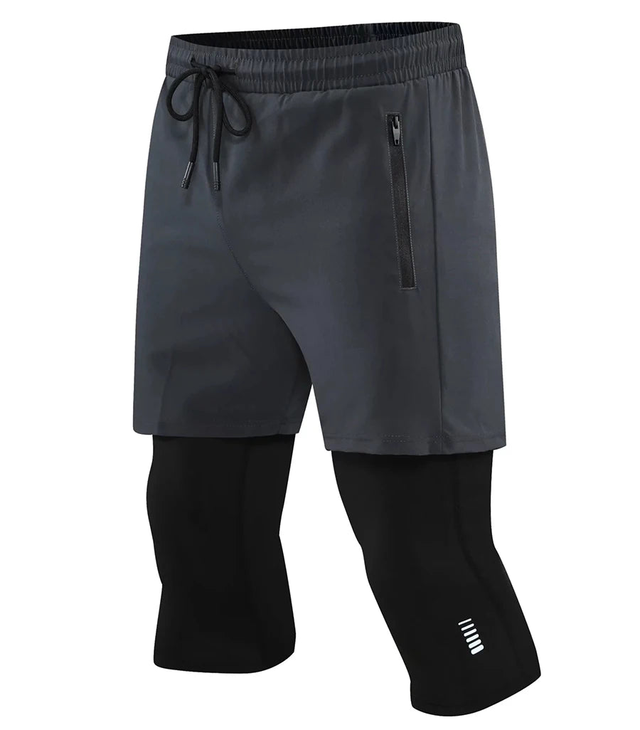 Men’s 2-in-1 Compression Workout Shorts – Quick-Dry Cropped Training Pants