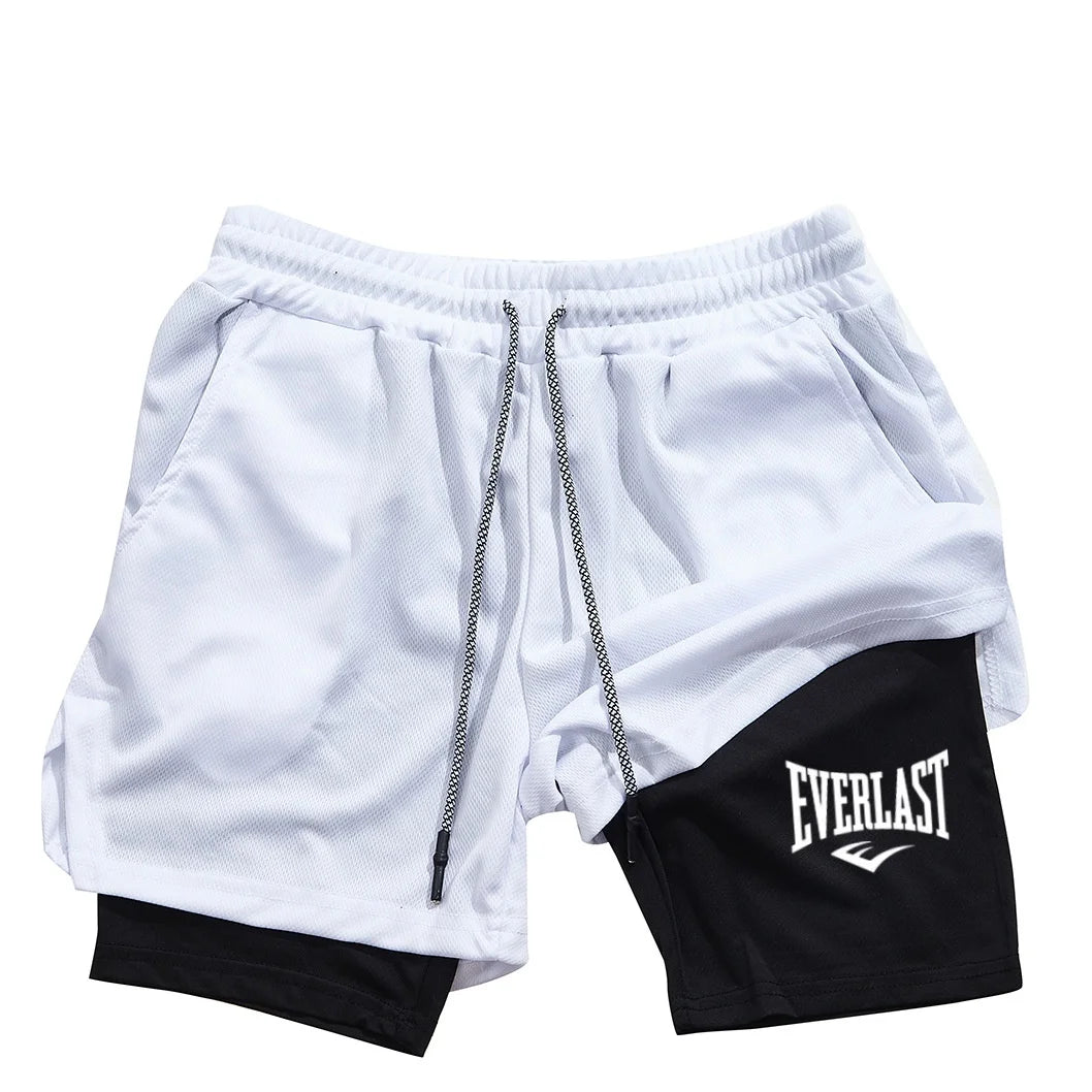 Men’s Compression Gym Shorts – EVERLAST Print, Double-Layered & Quick-Dry