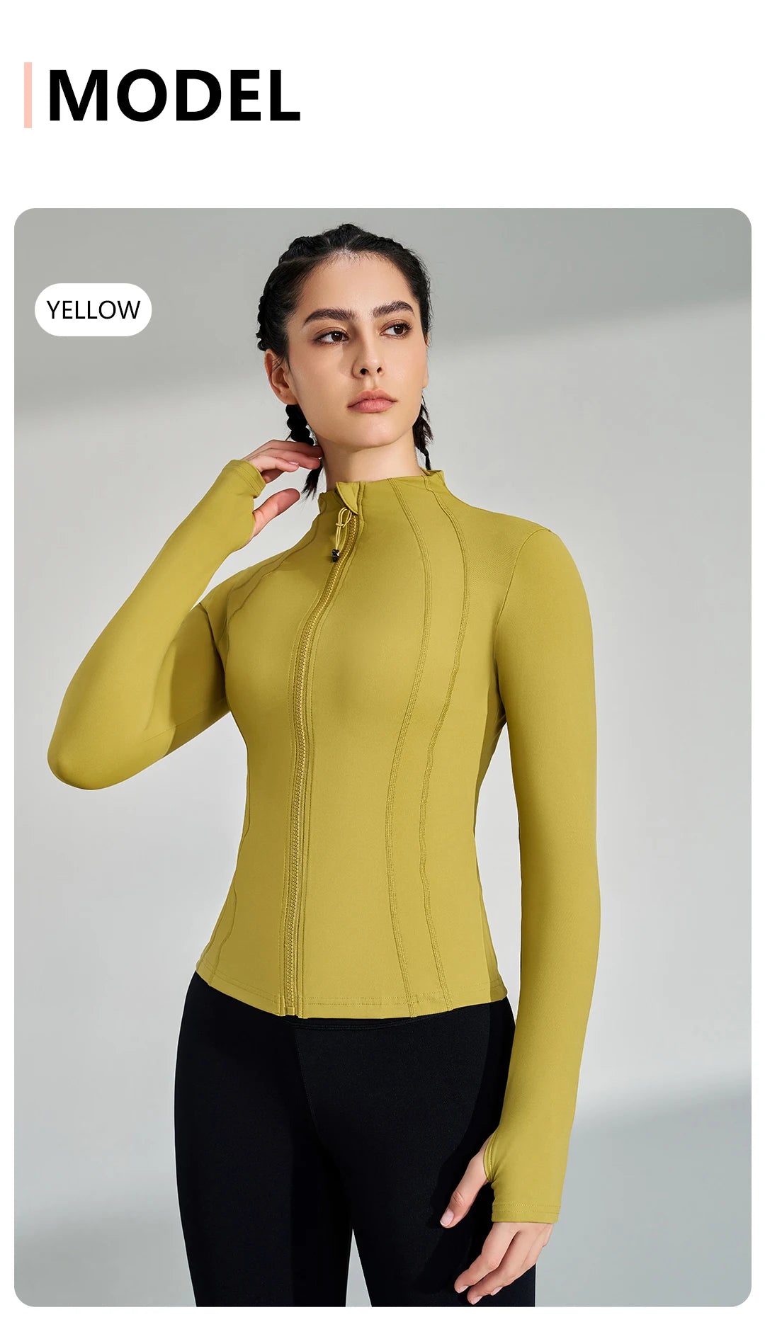Women’s Full Zip Yoga Jacket – Long Sleeve Fitness Top with Thumbholes