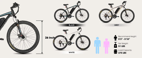 HILAND 26" Electric Mountain Bike – 500W Motor, 20MPH, Removable Battery
