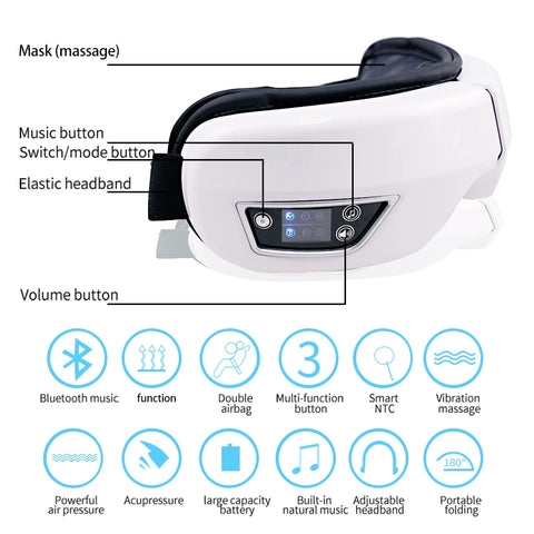6D Smart Eye Massager – Vibration, Airbag Compress & Bluetooth Music