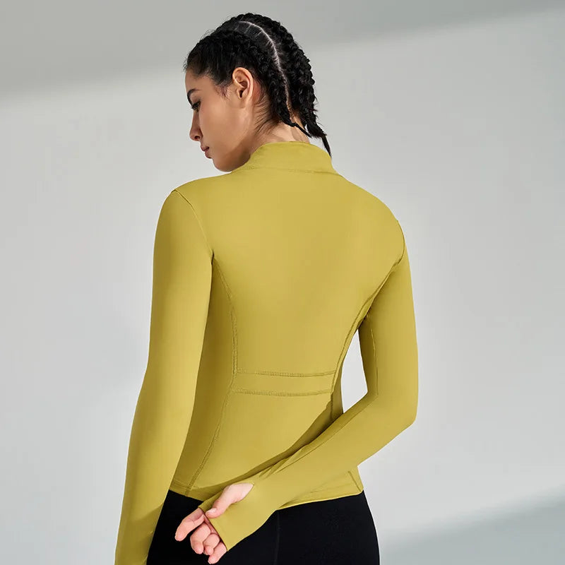 Women’s Full Zip Yoga Jacket – Long Sleeve Fitness Top with Thumbholes
