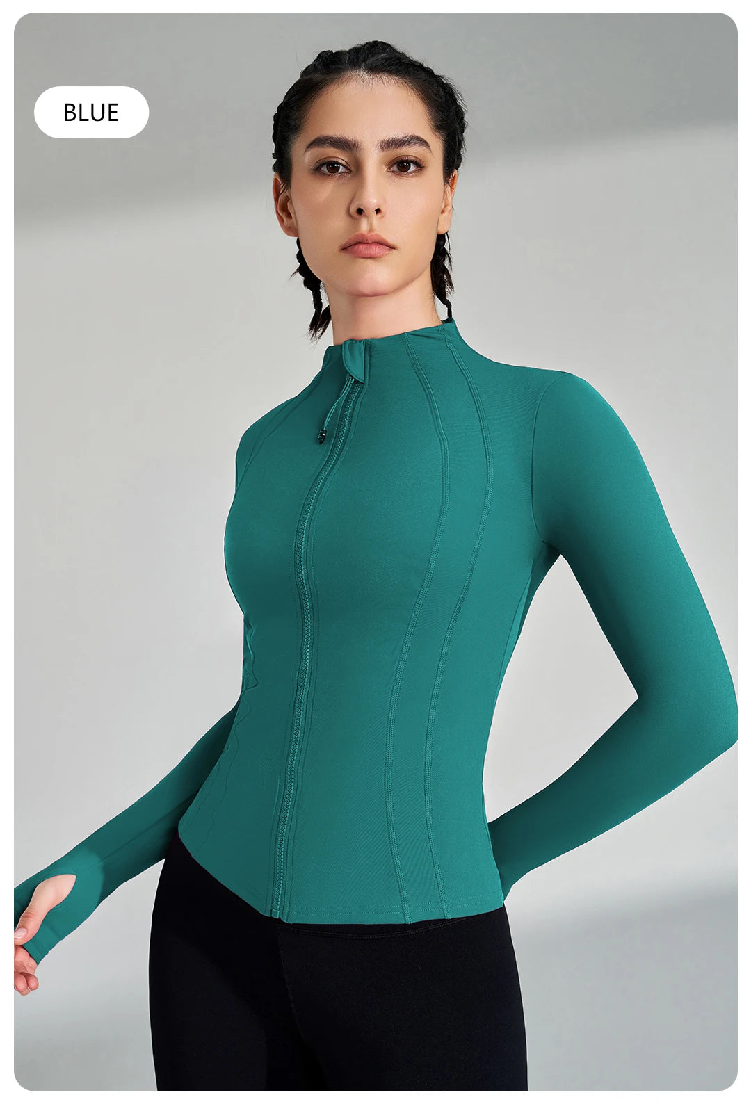Women’s Full Zip Yoga Jacket – Long Sleeve Fitness Top with Thumbholes