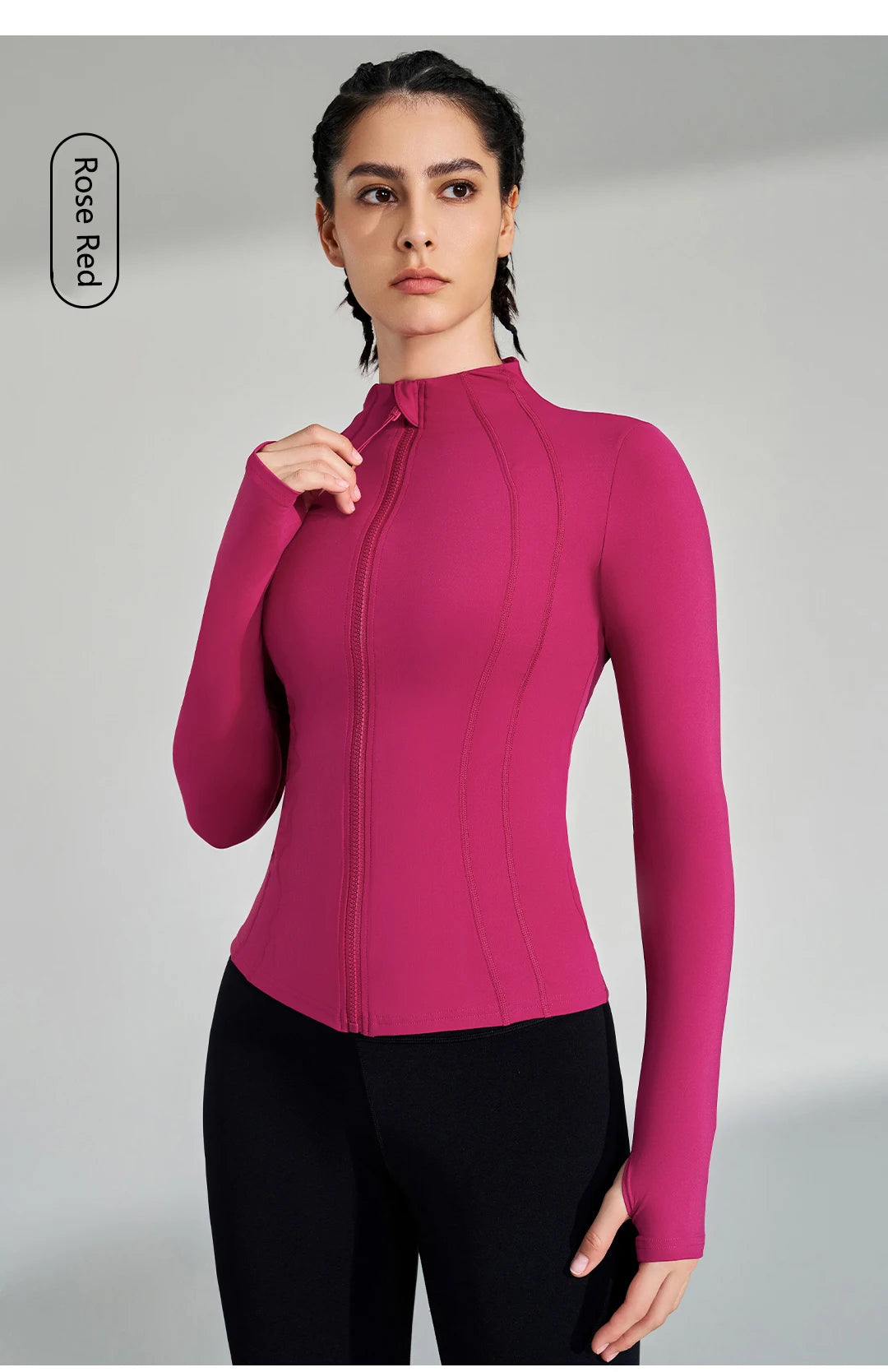 Women’s Full Zip Yoga Jacket – Long Sleeve Fitness Top with Thumbholes