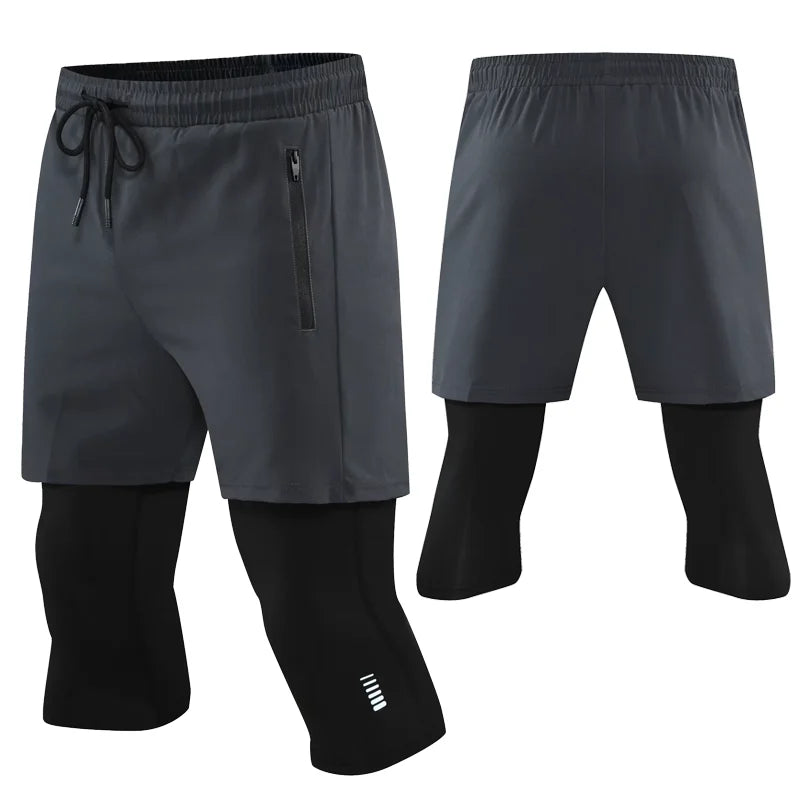 Men’s 2-in-1 Compression Workout Shorts – Quick-Dry Cropped Training Pants