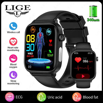 LIGE Smart Watch – ECG+PPG, Blood Lipid & Uric Acid Monitor, BT Call