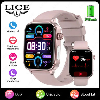 LIGE Smart Watch – ECG+PPG, Blood Lipid & Uric Acid Monitor, BT Call