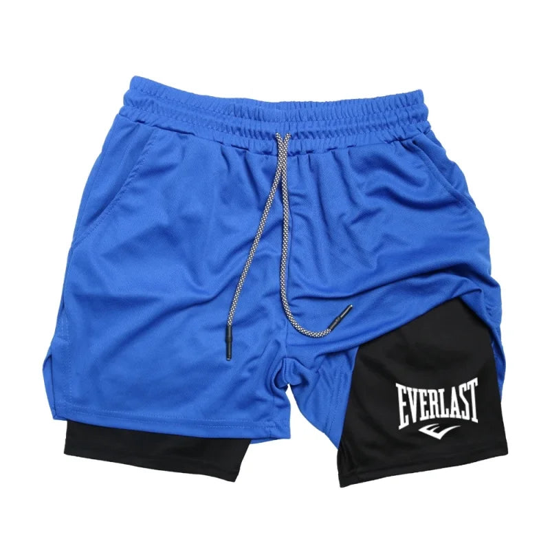 Men’s Compression Gym Shorts – EVERLAST Print, Double-Layered & Quick-Dry