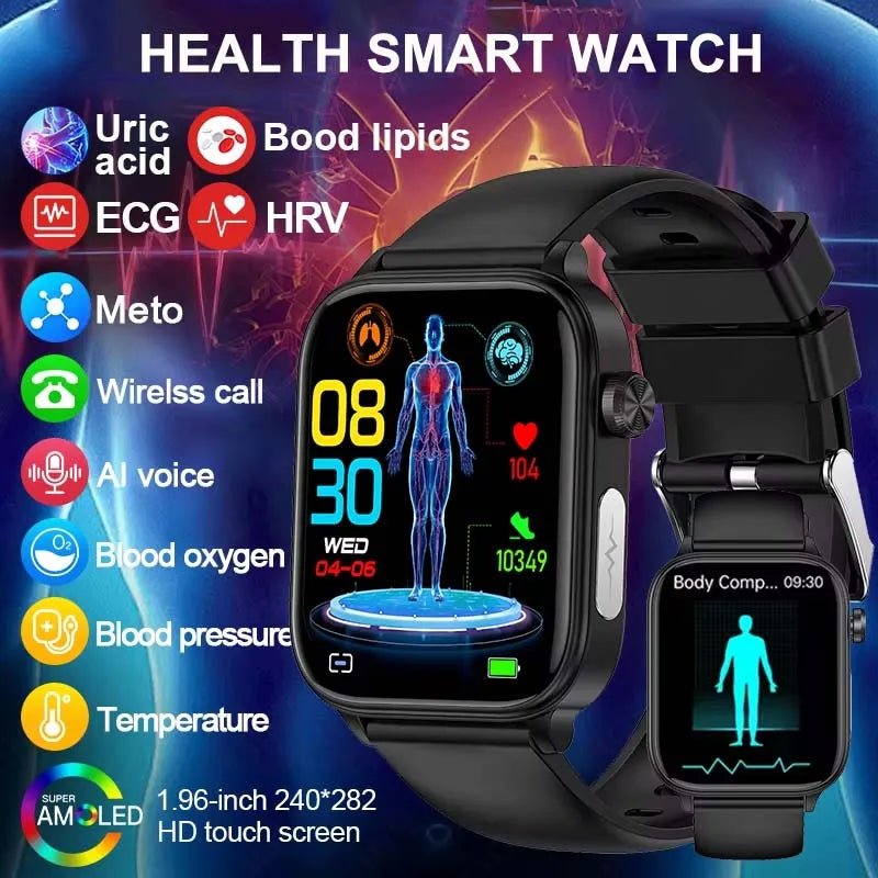 LIGE 2025 Smart Watch – ECG+PPG, Blood Lipid & Uric Acid Monitor, BT Call