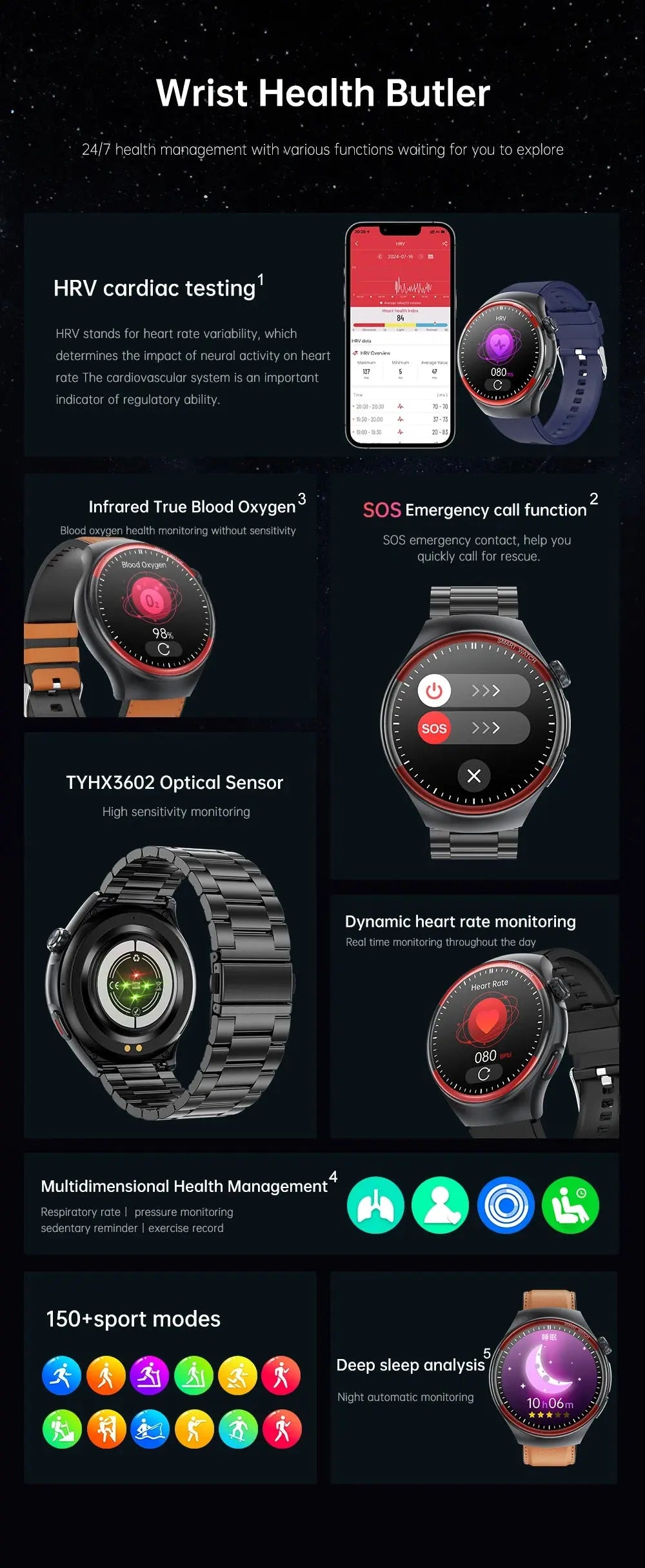 High-End Smart Watch – ECG/PPG, Laser Detection, BT Call, NFC