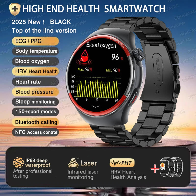 2025 High-End Smart Watch – ECG/PPG, Laser Detection, BT Call, NFC
